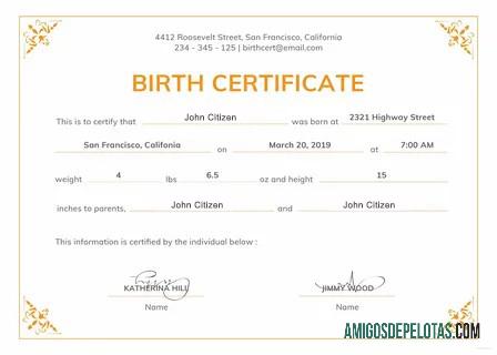 Certidão de Nascimento do Escritório Administrativo dos Estados Unidos modelo